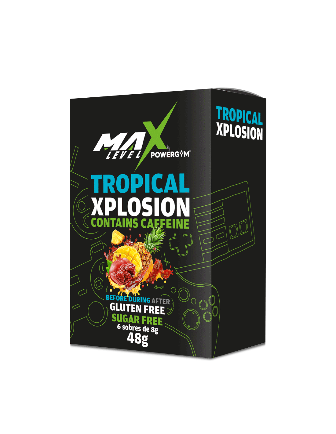 Енергетик для геймерів MAX LEVEL коробка 6 пакетиків TROPICAL XPLOSION